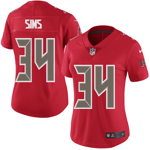 Nike Buccaneers #34 Charles Sims Red Women's Stitched NFL Limited Rush Jersey